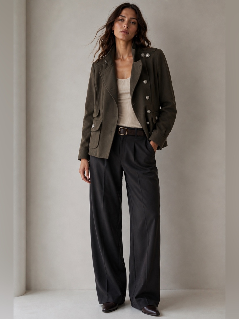 Greyish Green Military Utilitarian Style Pea Coat By Laundry By Shelli Segal Sz8